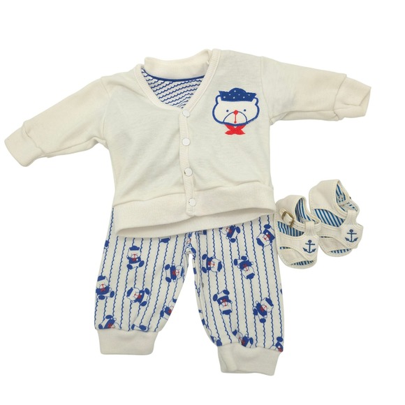 NautiKids Other - NautiKids Vintage 4pc Nautical Set Sailor Bear Striped Pants Shoes Boys 3-6M